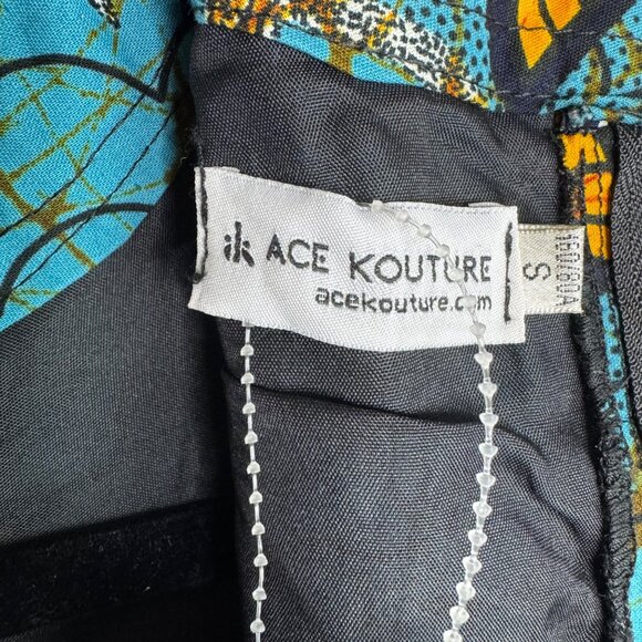 NWT African Print Long Sleeve Blue Orange Jumpsuit Pockets By Ace Kouture Size S - Picture 5 of 9